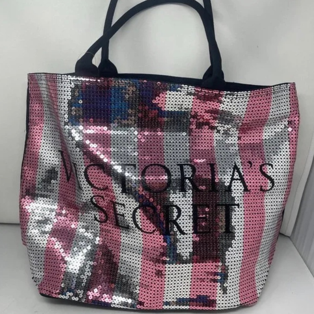 NWOT - Victoria's Secret Pink Silver Sequin Weekender Shopping Travel Tote Large